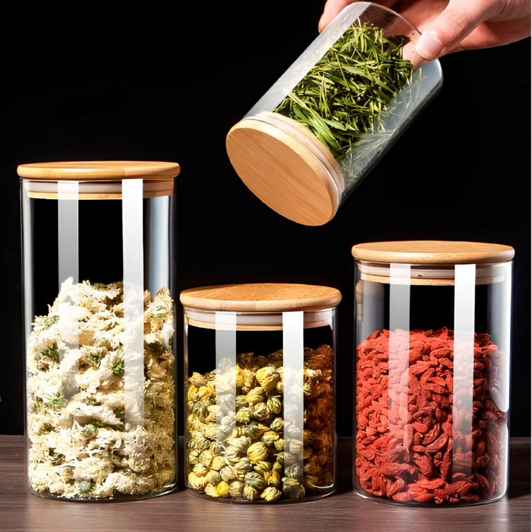 Conjunto de Potes Herméticos com Tampa de Bambu - 3/4/5 peças