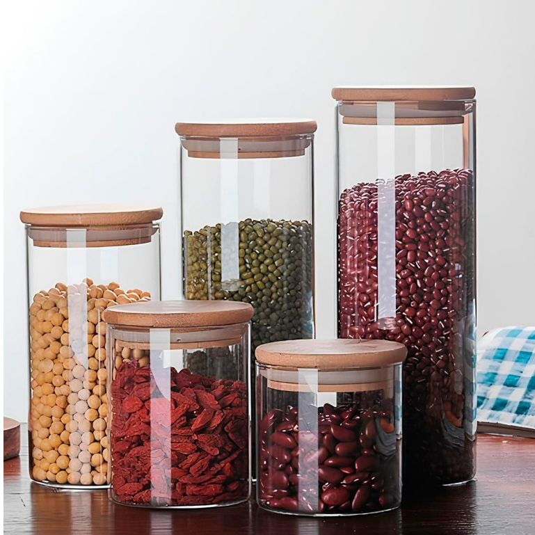 Conjunto de Potes Herméticos com Tampa de Bambu - 3/4/5 peças