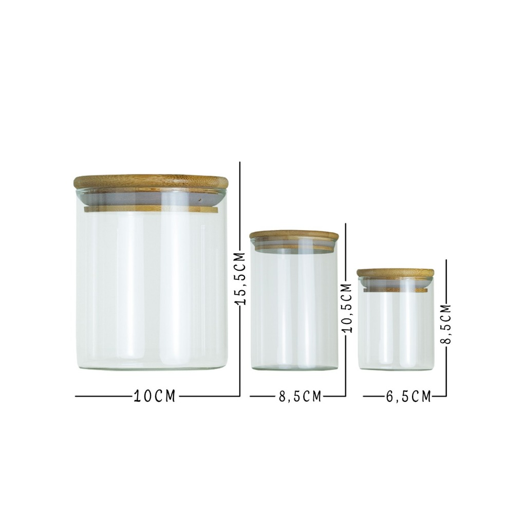 Conjunto de Potes Herméticos com Tampa de Bambu - 3/4/5 peças