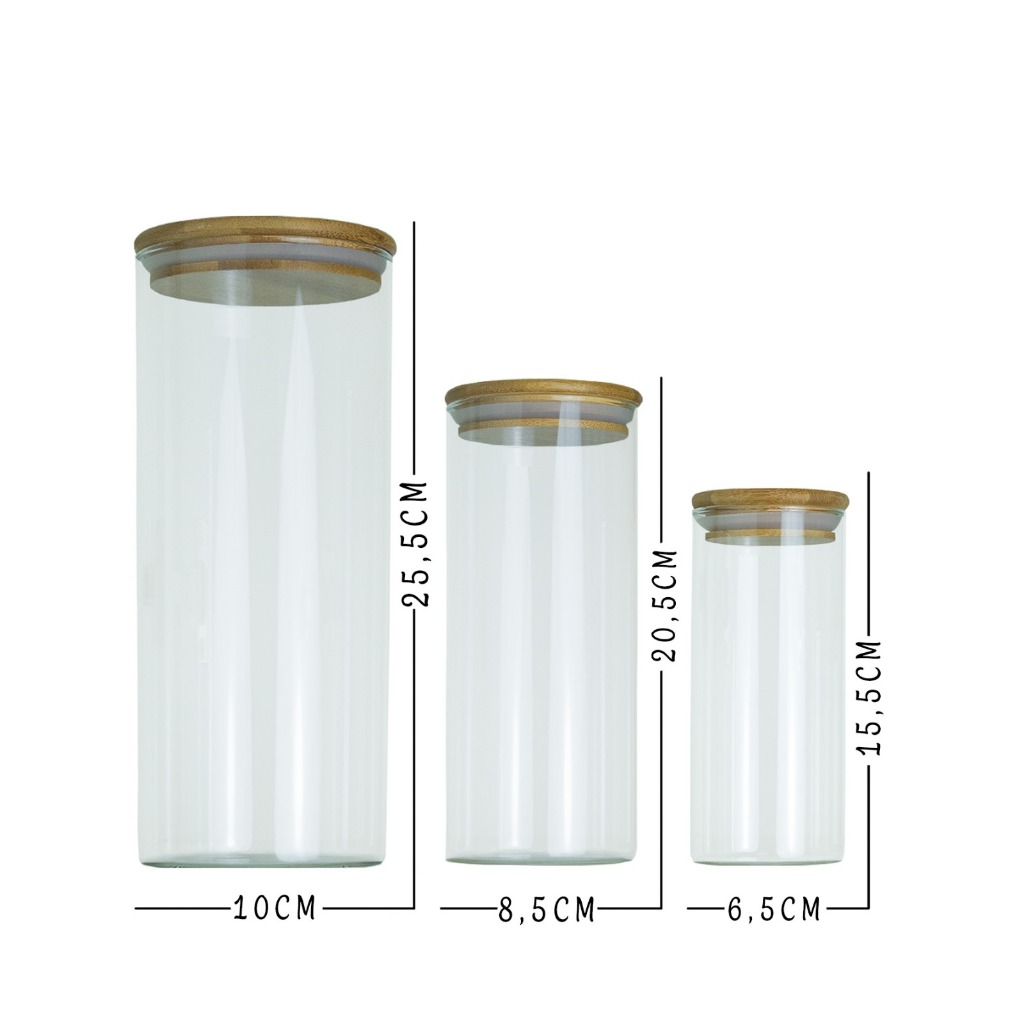 Conjunto de Potes Herméticos com Tampa de Bambu - 3/4/5 peças