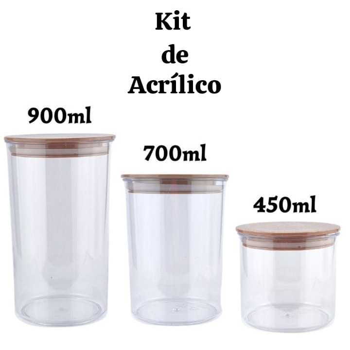 Conjunto de Potes Herméticos com Tampa de Bambu - 3/4/5 peças