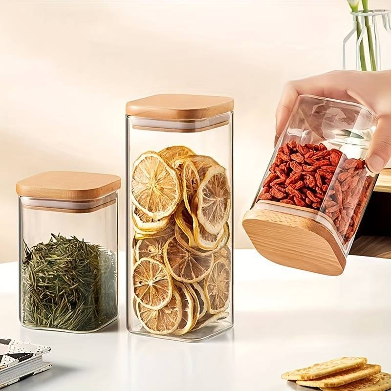 Conjunto de Potes Herméticos com Tampa de Bambu - 3/4/5 peças