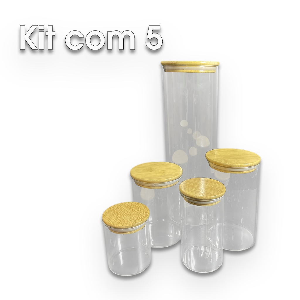 Conjunto de Potes Herméticos com Tampa de Bambu - 3/4/5 peças