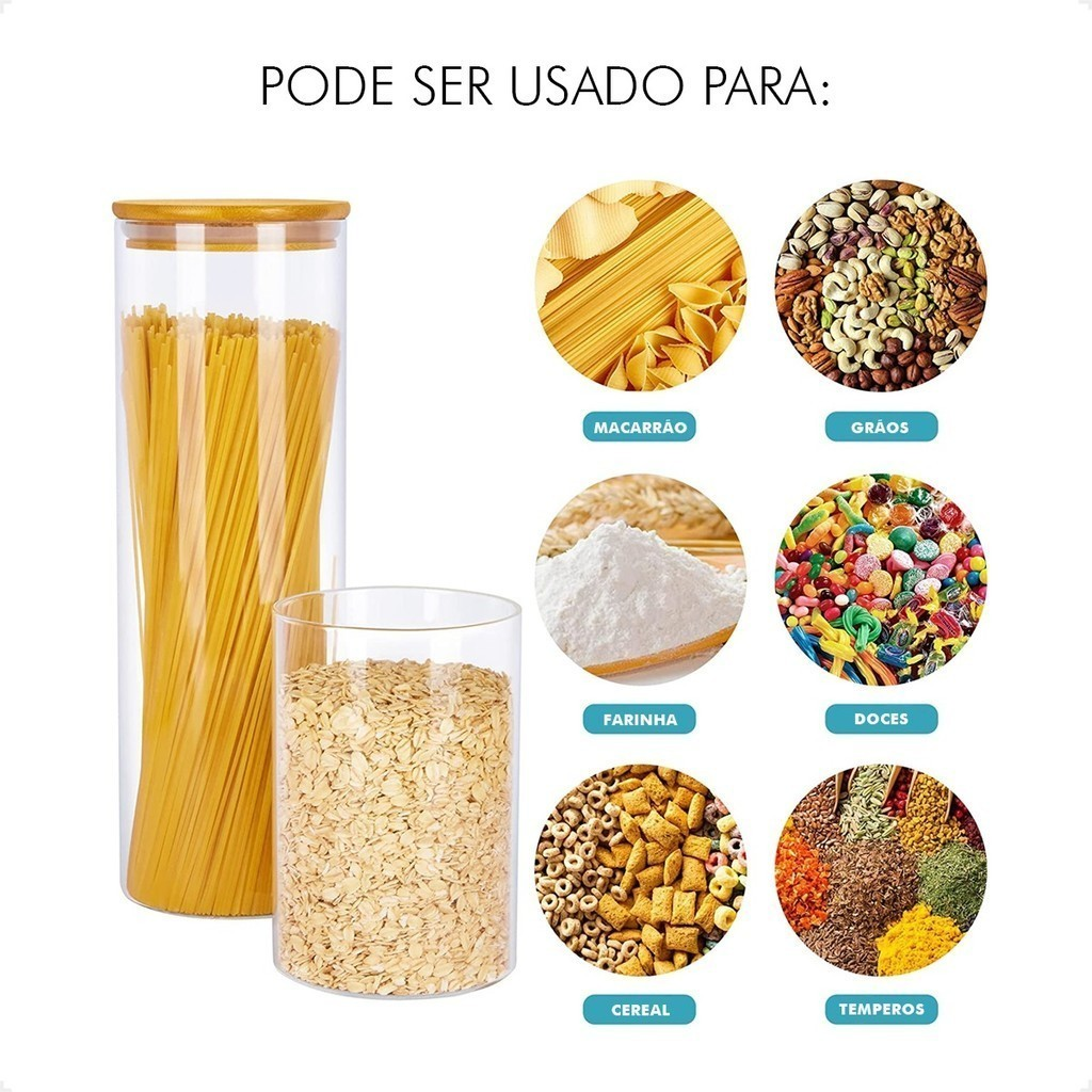 Conjunto de Potes Herméticos com Tampa de Bambu - 3/4/5 peças