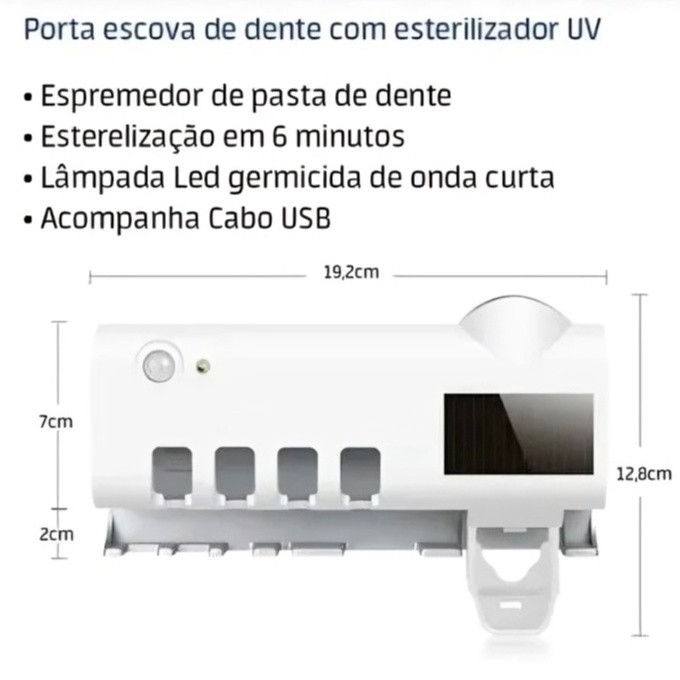 Porta Escova de Dentes com/sem Esterilização UV para Banheiro