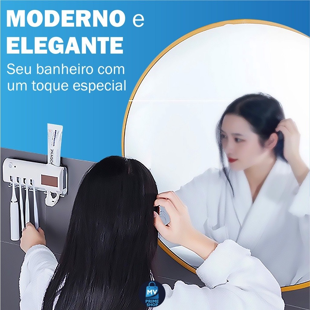 Porta Escova de Dentes com/sem Esterilização UV para Banheiro